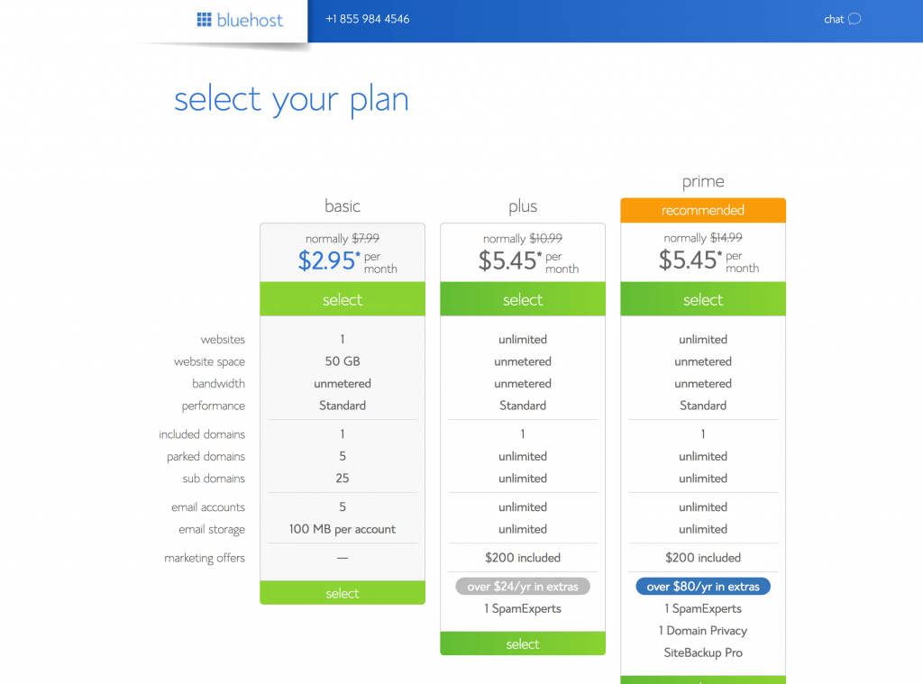 Bluehost screenshot-special EBA pricing and discount