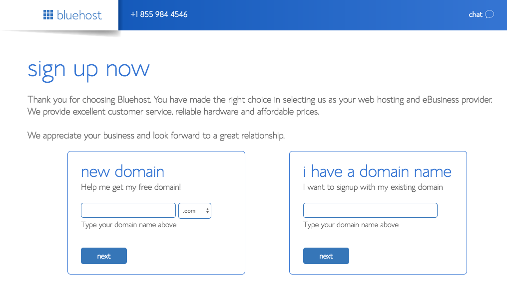 Bluehost sign up page